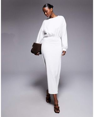 ASOS Supersoft Cinched Waist Long Sleeve Maxi Dress - White