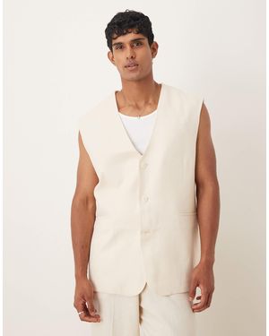 ASOS Longline Suit Waistcoat With Linen - White