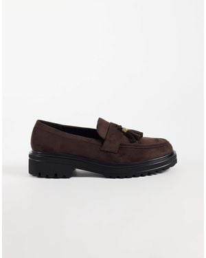 SEQWL Jeep Faux Suede Chunky Tassel Loafers - Black