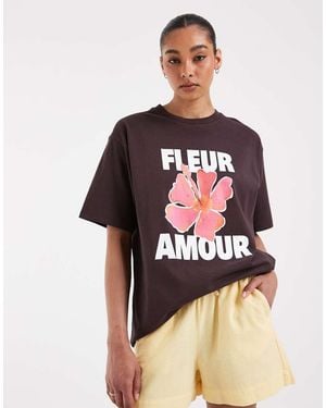 JJXX Oversized T-shirt With Fleur Amore Print - Red