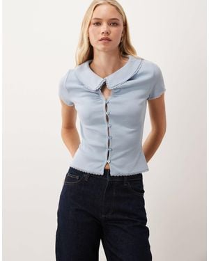 Miss Selfridge Keyhole Button Up Rib Shirt - Blue