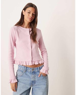 ASOS Top A Costine Con Bottoni E Volant Sul Fondo - Rosa