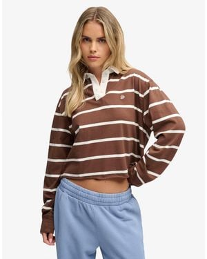Superdry Athletic essential cropped rugby-oberteil mit streifen - Blau