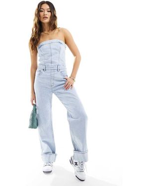 Abercrombie & Fitch Strapless Denim Jumpsuit - Blue