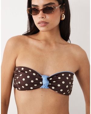 ASOS Bonnie Polka Dot Knot Front Reversible Bandeau Bikini Top - Black