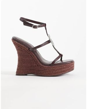 ASOS Tia Skinny Wedge Sandals With Fossil Detail - Brown
