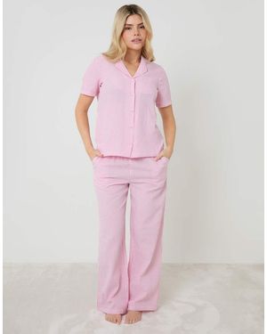 Threadbare Check Short Sleeve Button Up Pyjama Set - Pink