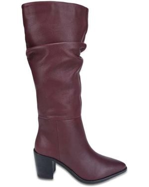 OFF THE HOOK Muswell Leather Slouchy Knee-High Block Heel Boots - Brown