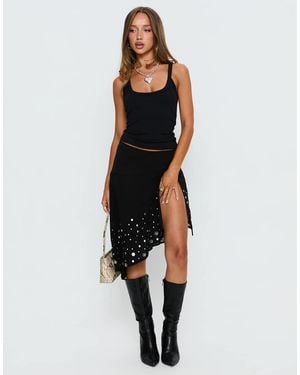 Princess Polly Jezabela Asymmetric Thigh Split Stud Detail Midi Skirt - Black