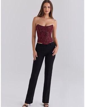 House Of Cb Calliope Cabernet Embellished Lace Corset Top - Red