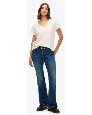 Superdry Cotton Mid Rise Flare Jean - Blue