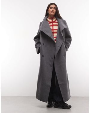 Weekday Wool Blend Double Breasted Coat With Funnel Neck And Shoulder Pads - Gray