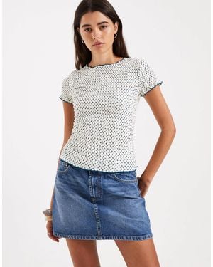 Daisy Street Shirred Short Sleeve Top - Blue