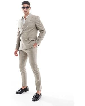 River Island Slim Linen Suit Trousers - Natural