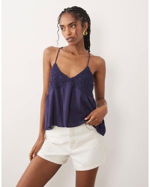 Mango – teen – besticktes neckholder-oberteil - Blau