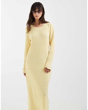 Pieces Long Sleeve Plisse Midi Dress in Pink | Lyst