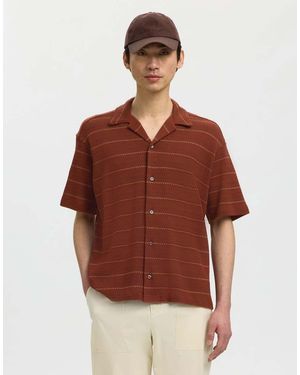 SELECTED Camicia A Maniche Corte Color Ciliegia Mogano - Marrone