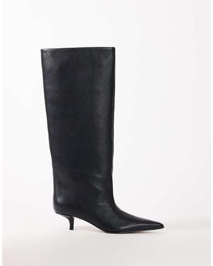 TOPSHOP Tina Real Leather Kitten Heel Knee Boot - Black