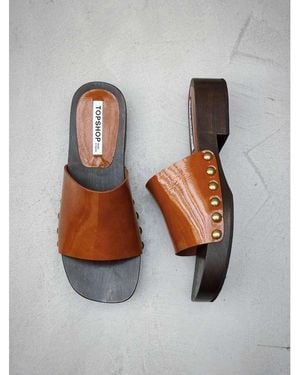 TOPSHOP Premium Harley Leather Wooden Clog - Brown