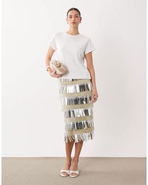 ASOS Fringe Embellished Midi Skirt - White