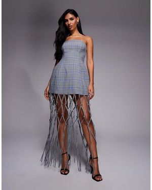 ASOS Tailored Bandeau Mini Dress With Macrame Fringing - Grey