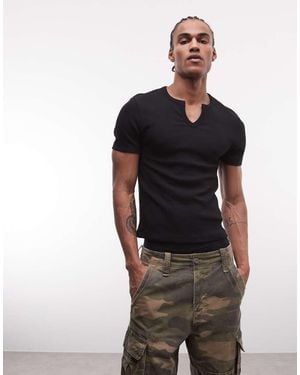 Collusion Notch Neck Short Sleeve T-shirt - Black