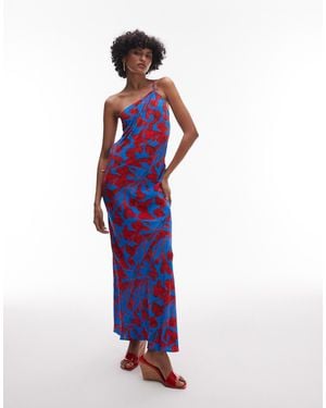 TOPSHOP Asymmetric One Shoulder Open Back Midi Occasion Dress - Blue