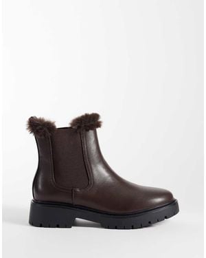 London Rebel Noa Botines Chelsea Con Suela Gruesa Forrados De Borreguito En Marrón