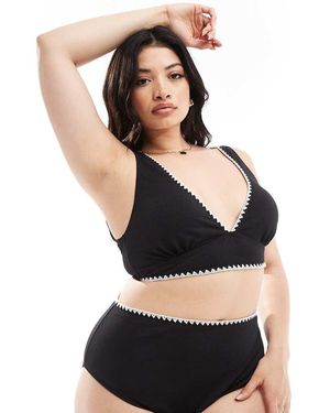 In The Style Plus Contrast Stitch Bikini Top Co-ord - Black