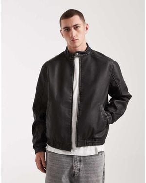 Hollister Chaqueta Negra Clásica De Estilo Motociclista De Cuero Sintético De - Negro