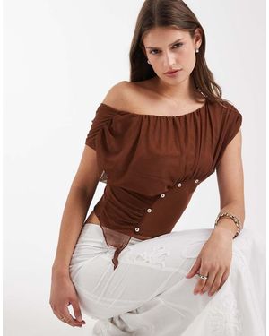 laagam Gemini Button Draped Top - Brown