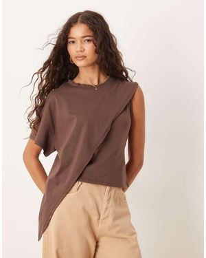 ASOS Oversized One Sleeve T-Shirt With Drape Detail - Brown