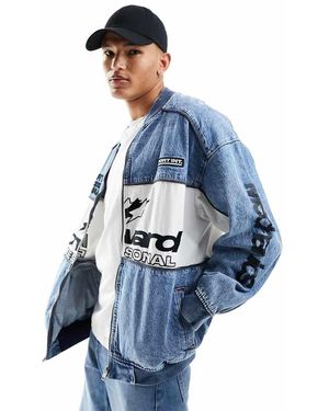 Bershka Motocross Denim Bomber Jacket - Blue