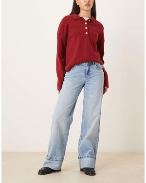Aware Mid Rise Wide Leg Jeans With Turn Up - Red