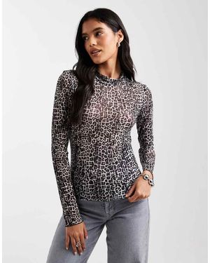 Pieces High Neck Mesh Top - Grey