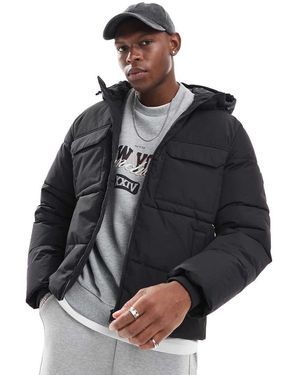 Only & Sons Padded Puffer With Hood & Utility Pockets - Black