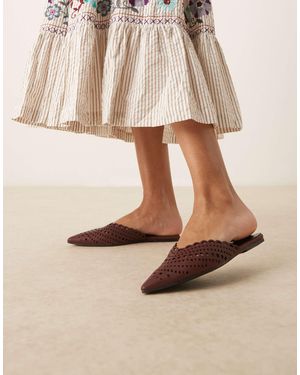 ASOS Labyrinth Cut-out Pointed Flat Mules - Natural