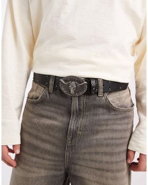ASOS Western Plated Bull Buckle Studded Belt - Brown