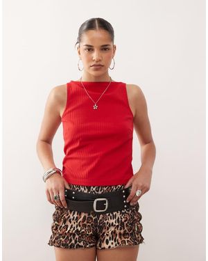 Collusion Slash Neck Ribbed Vest - Red