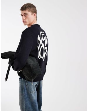 ASOS Oversized Knitted Sweater With New York Graphic - Blue