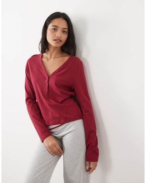 ASOS Mix & Match Cotton Long Sleeve Plunge Henley Pyjama Top - Red
