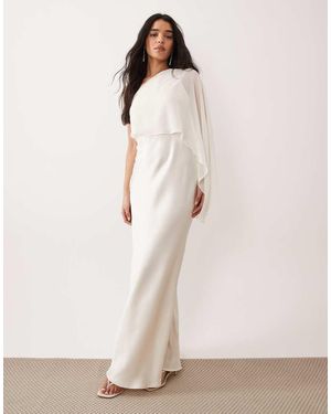 Gina Tricot Sheer One Shoulder Maxi Dress With Side Slit - Natural