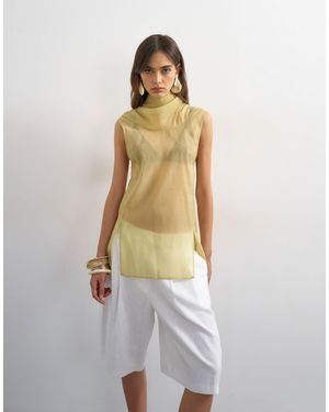 TOPSHOP Organza Collapsed Funnel Neck Top - White