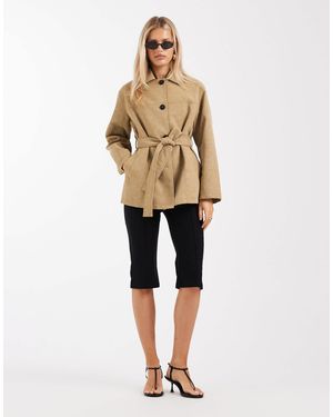 4th & Reckless Faux Leather Tie Waist Button Through Jacket - Natural