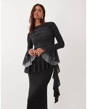 ASOS Mesh Maxi Dress With Ruching And Frill Details - Black