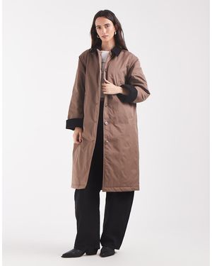 Pieces Gabardina Larga Con Detalle De Cuello De Cordón En Marrón Claro-Neutro