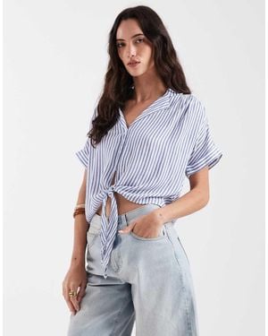 ONLY Dropped Shoulder Cropped Shirt With Tie Detail - White
