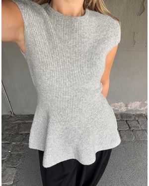 NA-KD Wool Blend Rib Knitted Peplum Top - Grey