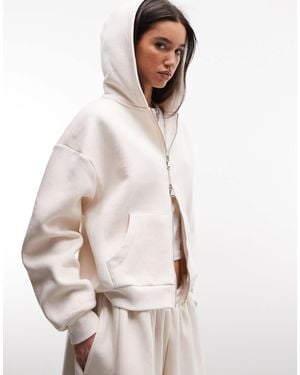 Collusion Boxy Zip Through Hoodie - Natural