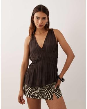 Mango V Neck Sleeveless Flowy Top - Black